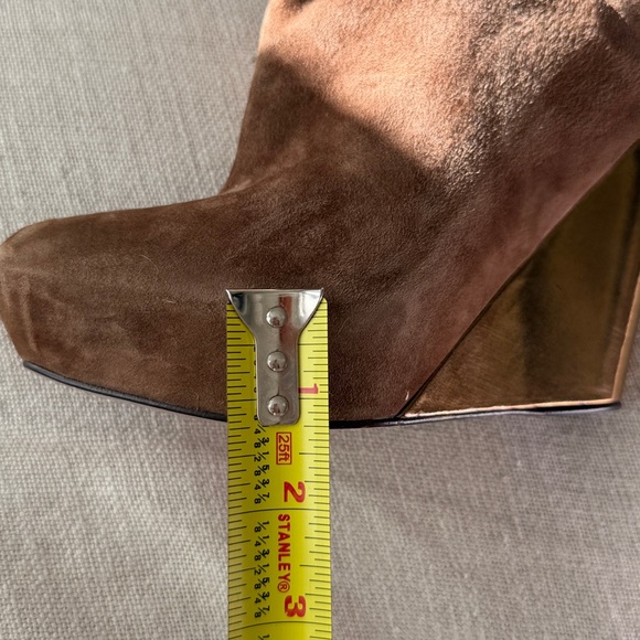Free People NWT Cognac Suede & Gold Wedge platform Knee High Boot Sexy Chic LOVE - Picture 14 of 15